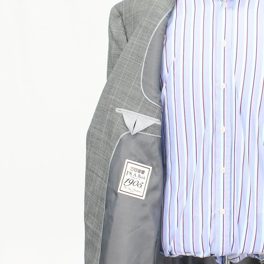 Jos. A. Bank 44R Gray Check 2-Button Sport Coat Blazer Jacket T682